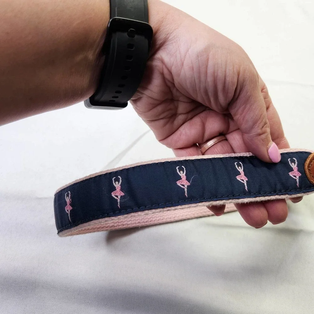 Girls Size 24 Ballerina Print Leather Adjustable Belt Navy Blue Brown Pink USA